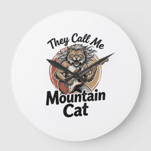 Mountain Cat Vintage Engraving Rock Graphic Tee_1 Large Clock