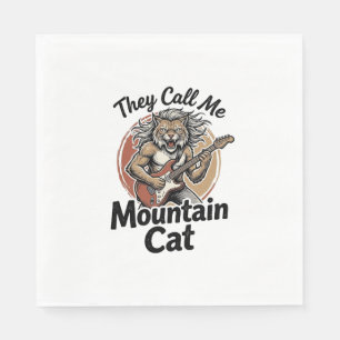 Mountain Cat Vintage Engraving Rock Graphic Tee_1 Napkins