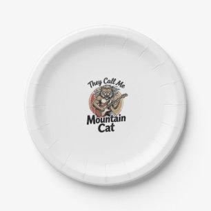 Mountain Cat Vintage Engraving Rock Graphic Tee_1 Paper Plates
