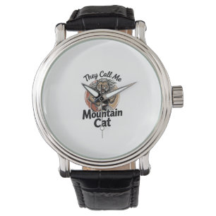Mountain Cat Vintage Engraving Rock Graphic Tee_1 Watch