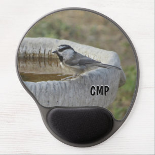 Mountain Chickadee on Bird Bath Gel Mouse Pad