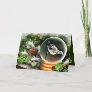 Mountain Chickadee Snow Globe Holiday Card