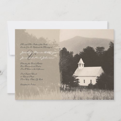 Mountain Church Vintage Wedding Invitation