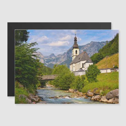 Mountain church with stream landscape magnetic invitation