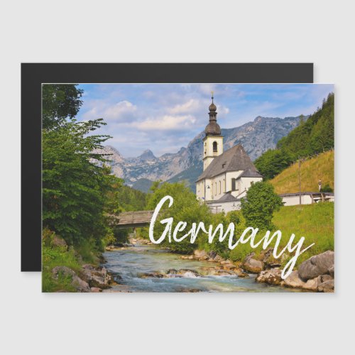 Mountain church with stream landscape magnetic invitation