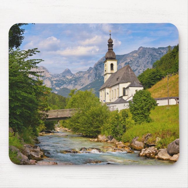 Mountain church with stream landscape mouse pad (Front)