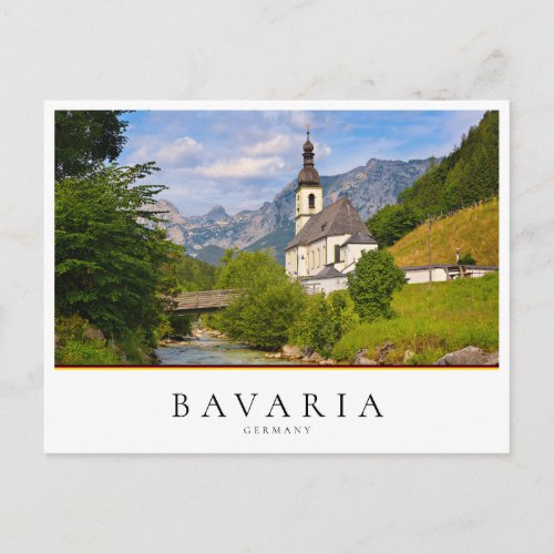 Mountain church with stream landscape postcard
