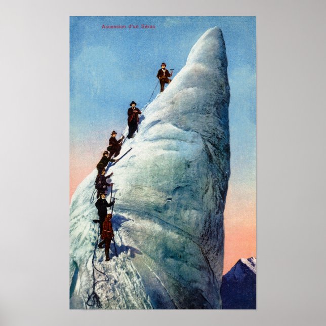 Mountain Climbers Attempting to Ascend a Serac Poster (Front)