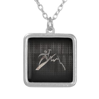 Mountain Climbing; Cool Black Silver Plated Necklace by SportsWare at Zazzle