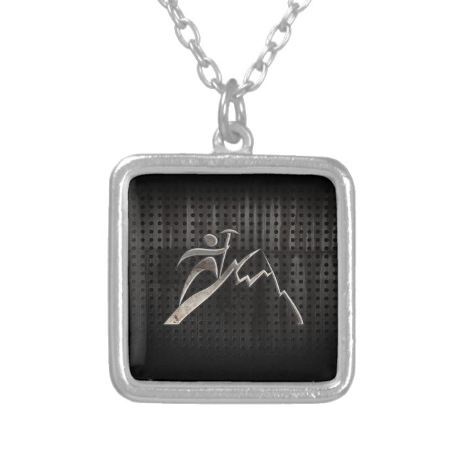 Mountain Climbing; Cool Black Silver Plated Necklace (Front)