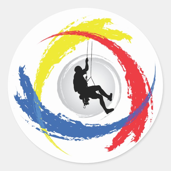 Mountain Climbing Tricolor Emblem Round Sticker