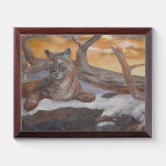 Mountain Cougar Winter Scene Wood Plaque