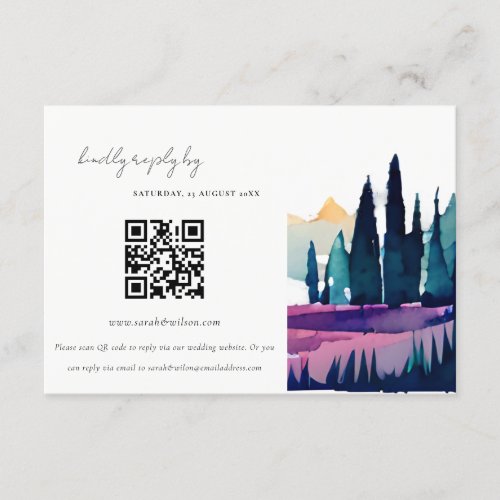 Mountain Country Landscape Wedding QR Code RSVP Enclosure Card