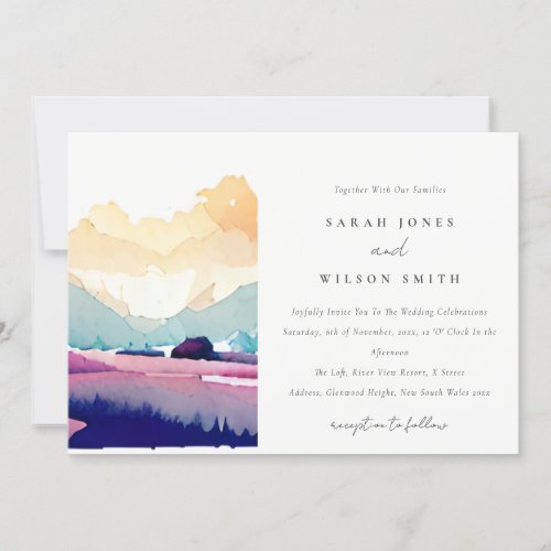 Mountain Country Lilac Fields Landscape Wedding Invitation