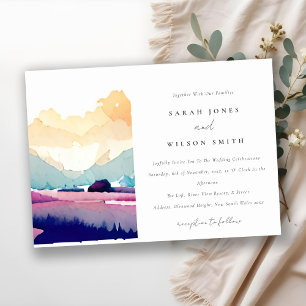 Mountain Country Lilac Fields Landscape Wedding Invitation