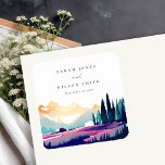 Mountain Country Lilac Fields Landscape Wedding Square Paper Coaster<br><div class="desc">Mountain Country Lilac Fields Landscape Theme Collection.- it's an elegant script watercolor Illustration of colorful mountain Landscape,  perfect for your summer spring country wedding & parties. It’s very easy to customize,  with your personal details. If you need any other matching product or customization,  kindly message via Zazzle.</div>