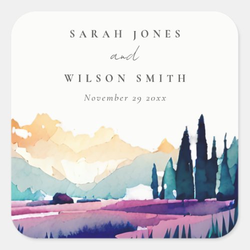 Mountain Country Lilac Fields Landscape Wedding Square Sticker