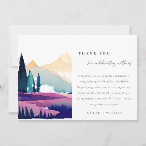 Mountain Country Lilac Fields Landscape Wedding Thank You Card