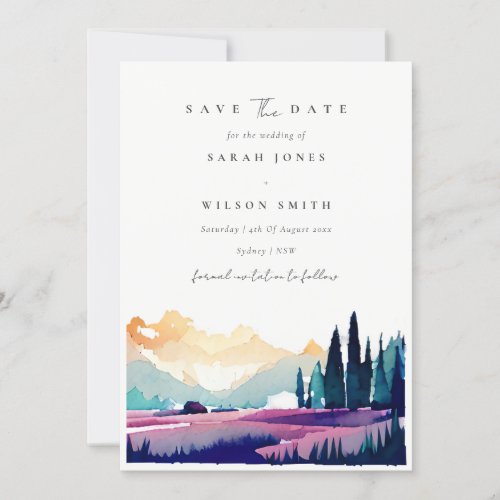 Mountain Country Lilac Fields Pine Trees Landscape Save The Date