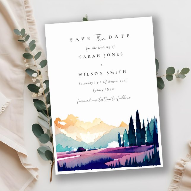 Mountain Country Lilac Fields Pine Trees Landscape Save The Date (Creator Uploaded)