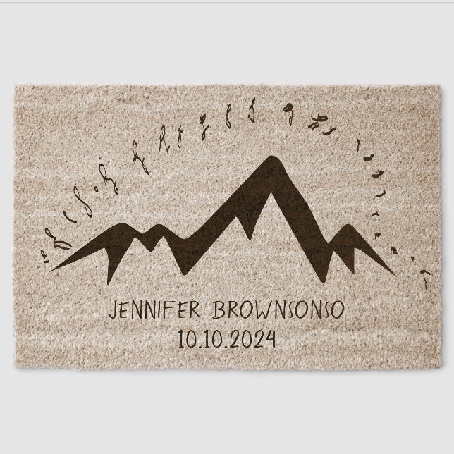 Mountain Custom Family Name Fiber Doormat (Front)