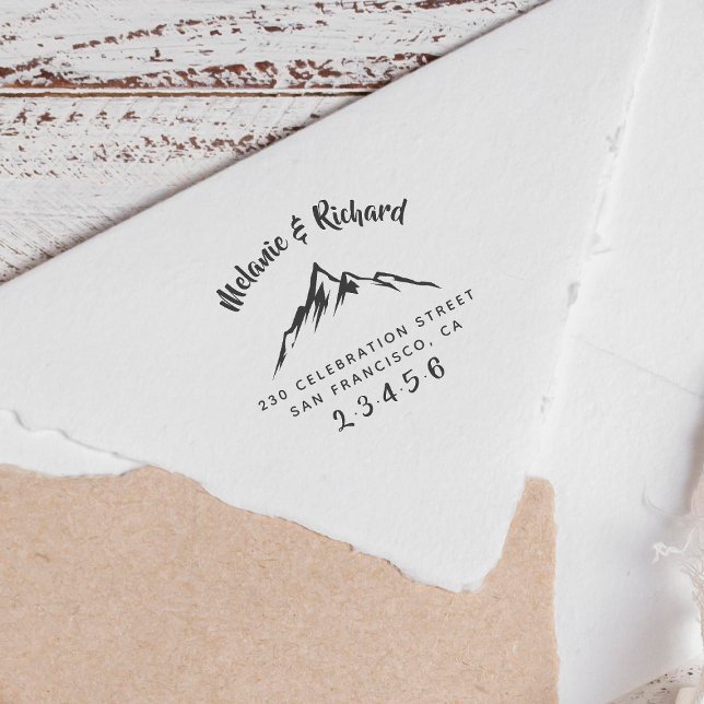 Mountain | Custom Wedding Names & Return Address Rubber Stamp (Stamp Mock-up)