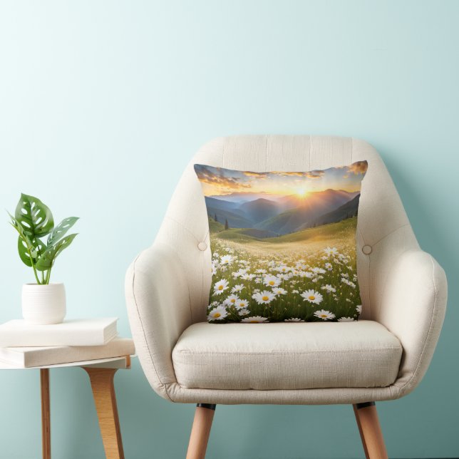 Mountain Daisy Field Throw Pillow (Chair)
