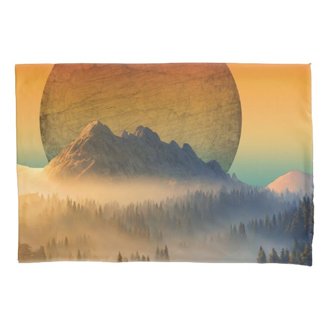 MOUNTAIN DAWN FOREST NATURE SUNSET LANDSCAPE  PILLOW CASE (Front)