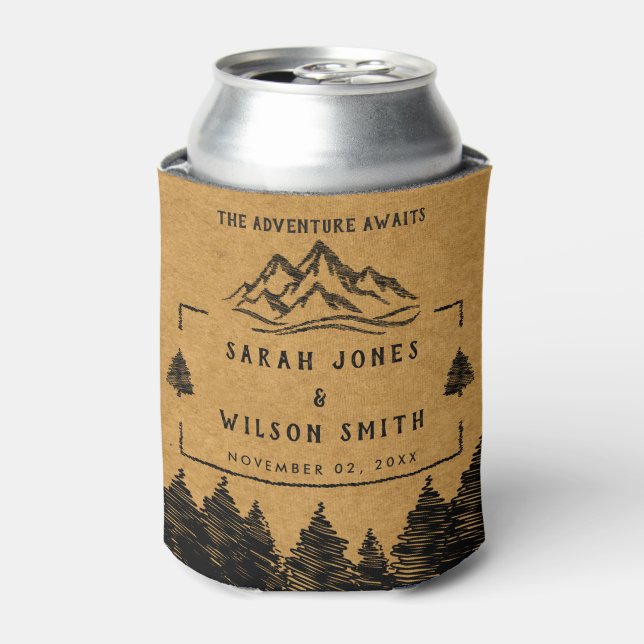 Mountain Destination simple minimal Wedding  Can Cooler (Can Front)