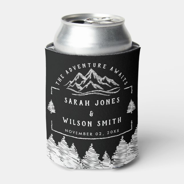 Mountain Destination simple minimal Wedding  Can Cooler (Can Front)