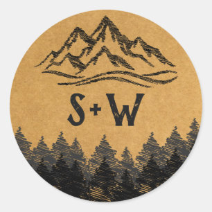 Mountain Destination simple minimal Wedding Class Classic Round Sticker
