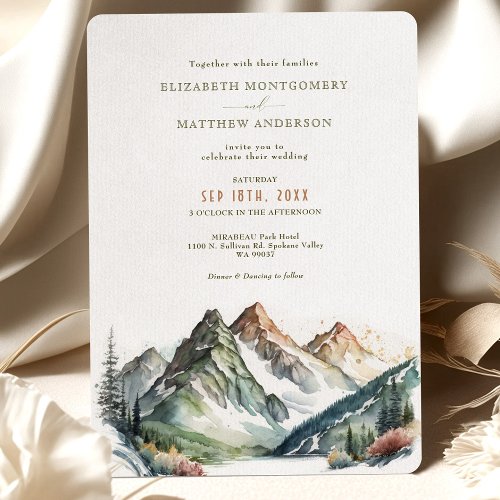 Mountain Destination Wedding Invitation Watercolor