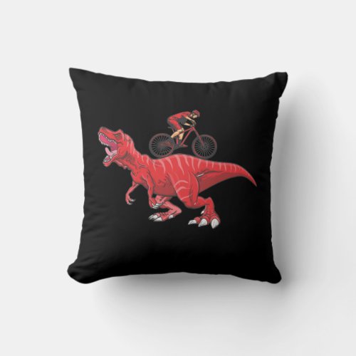 Mountain Dinosaur Biking Trex Cyclist Throw Pillow