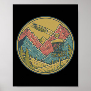 Mountain Disc Golf Scene Flying Disc Basket Frisbe Poster