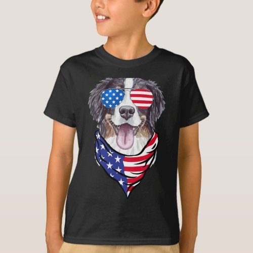 Mountain Dog American Flag Gles 4th Of July  T_Shirt