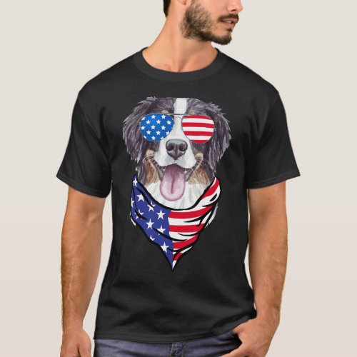 Mountain Dog American Flag Gles 4th Of July  T_Shirt