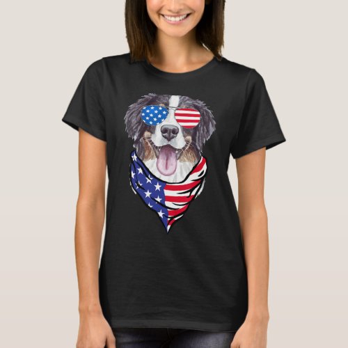 Mountain Dog American Flag Gles 4th Of July  T_Shirt