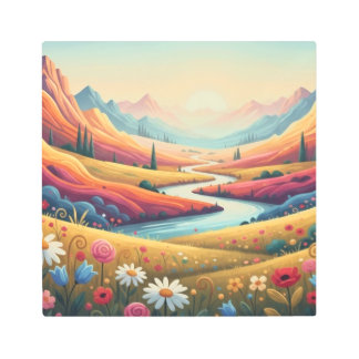 Mountain Dreamscape: Valley of Vibrant Bloom Metal Print