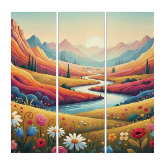 Mountain Dreamscape: Valley of Vibrant Bloom Triptych
