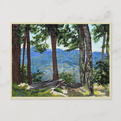 Mountain Edge View Trees Distant Valley Peaks Art Postcard