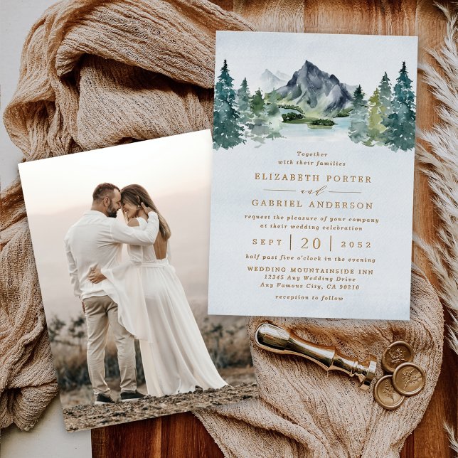 Mountain Elegant Rustic Wedding Photo Real Gold Foil Invitation (Creator Uploaded)