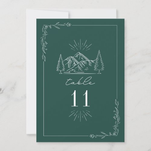 Mountain Emerald Wedding Table Number