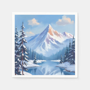 Mountain Escape Winter Snow Watercolor Nature Napkins