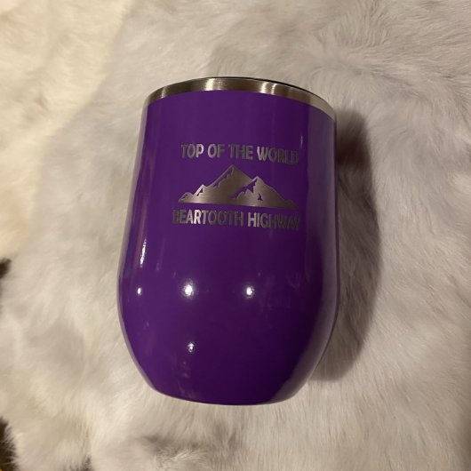 Mountain Etched Stainless Steel Wine Tumbler (Front Purple)