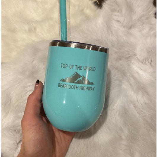 Mountain Etched Stainless Steel Wine Tumbler (Front)