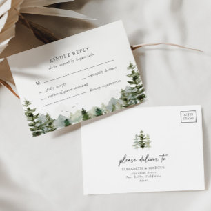 Mountain Evergreen Woodland Forest Elegant Wedding RSVP Card