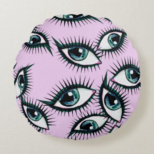 Mountain Eye Abstract Iconic Design Round Pillow