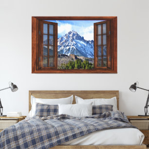 Mountain Fake Window Home Office Canvas Print