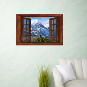 Mountain Fake Window Home Office Decor Large Wall Decal