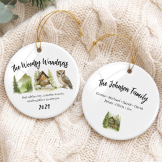 Mountain Family Cabin Vacation Group Ceramic Ornament
